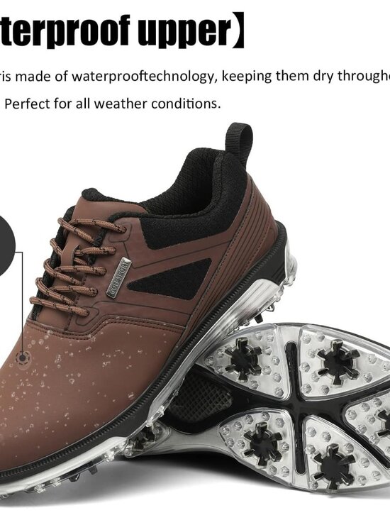 Men\'s Brown Golf Shoes Fixed Nail Less Sole Waterproof Lightweight No-slip Men\ main image 4
